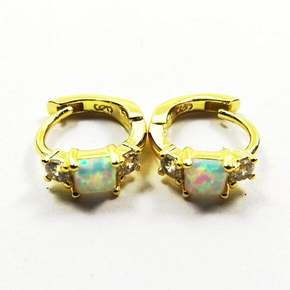 SAVVY CIE JEWELRY October Birthstone Gold Plated Kyocera Opal & CZ Hoop … - Picture 3 of 9